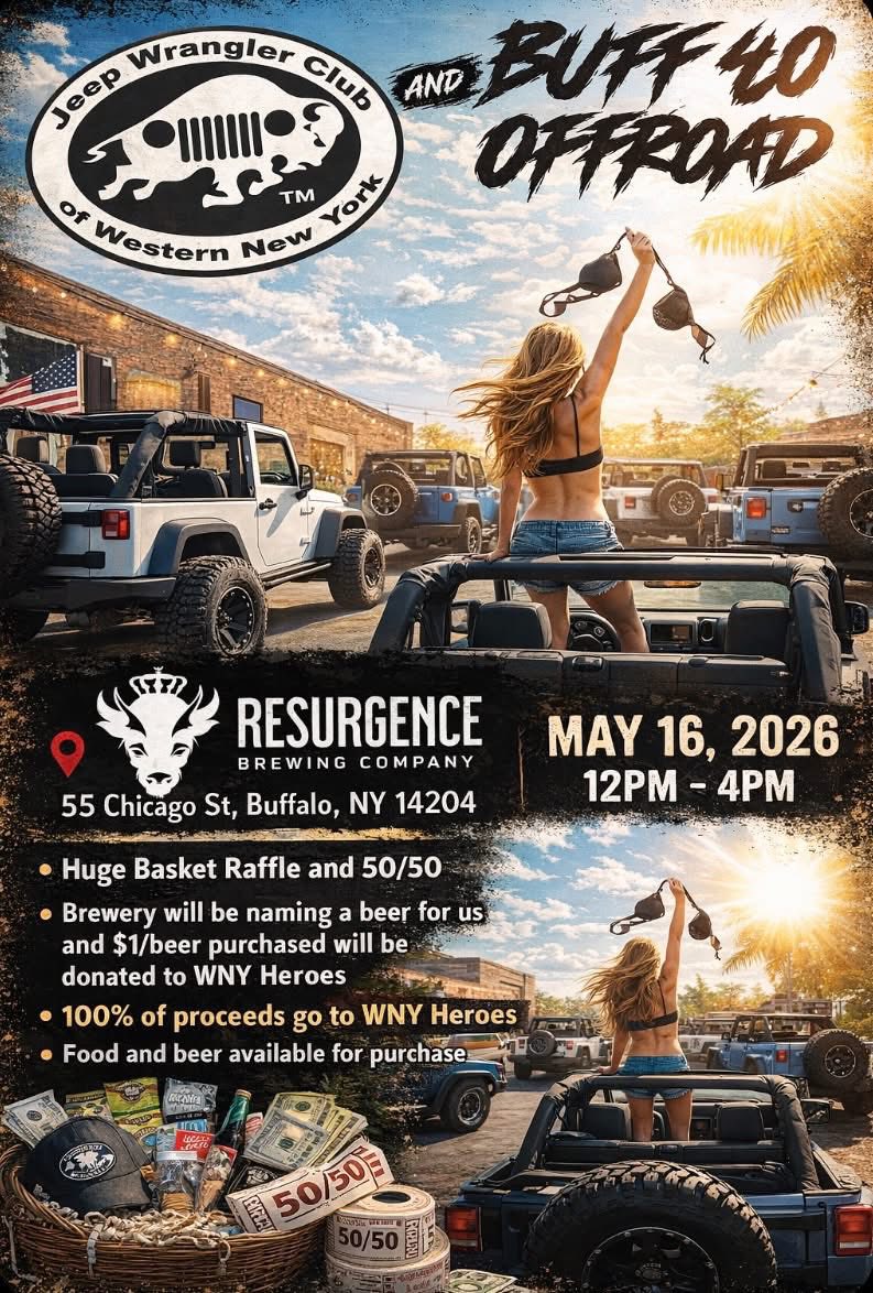 Jeep Wrangler Club of Western New York and Buff 40 Offroad event at Resurgence Brewing Company in Buffalo, NY on May 16, 2026