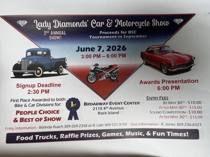 Lady Diamonds' Car & Motorcycle Show event at Broadway Event Center in Rock Island, IL on June 7, 2026