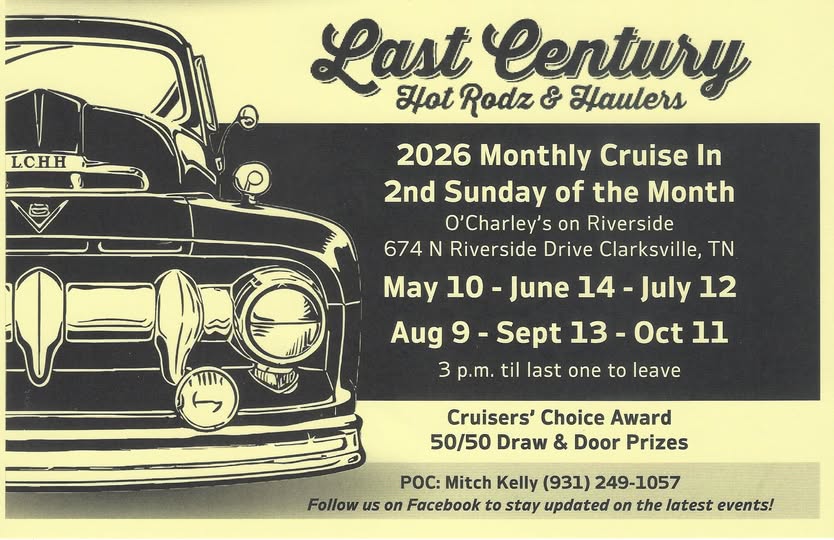 Last Century Hot Rodz & Haulers 2026 Monthly Cruise In event at O'Charley's on Riverside in Clarksville, TN on May 10, 2026