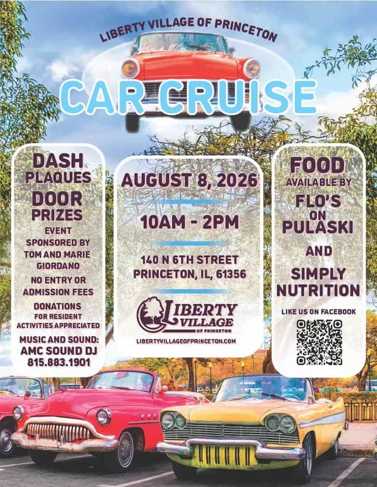 Liberty Village Car Cruise event at 140 N 6Th St in Princeton, IL on August 8, 2026