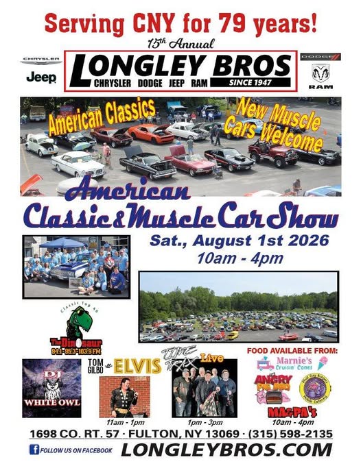 Longley Bros American Classic & Muscle Car Show event at Longley Bros in Fulton, NY on August 1, 2026