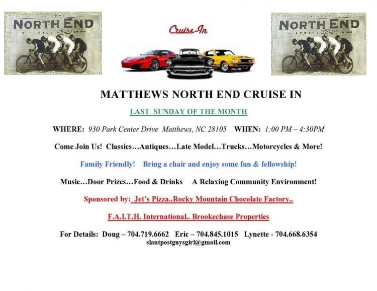 Matthews North End Cruise In event at 930 Park Center Drive in Matthews, NC on June 28, 2026