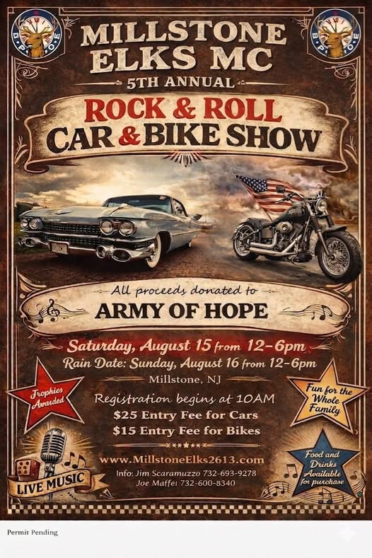 Millstone Elks MC 5th Annual Rock & Roll Car & Bike Show event at Millstone, NJ in Millstone, NJ on August 15, 2026
