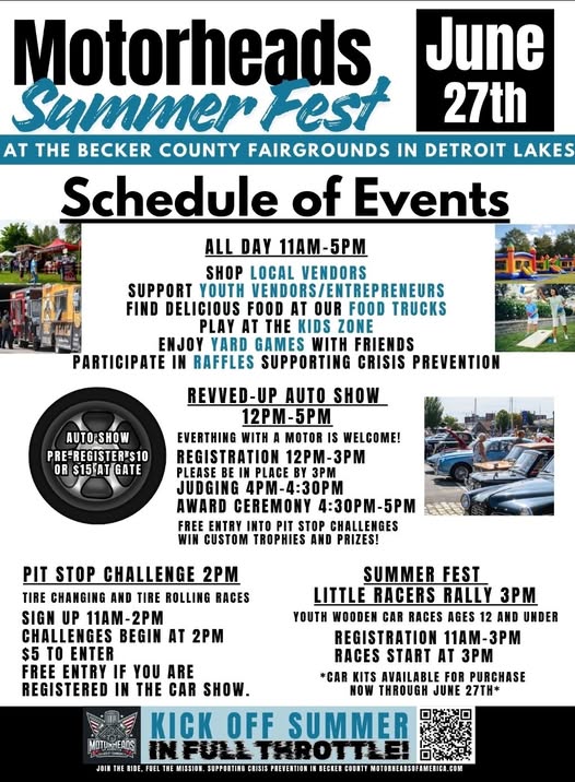 Motorheads Summer Fest event at Becker County Fairgrounds in Detroit Lakes, MN on June 27, 2026
