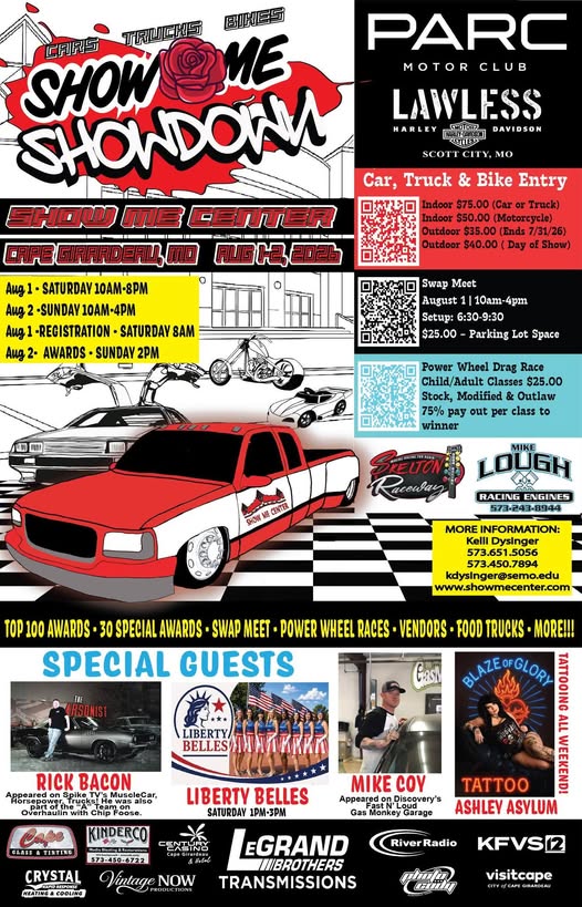 Parc Motor Club Show ME Showdown event at Show ME Center in Cape Girardeau, MO on August 1, 2026