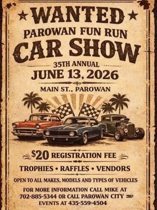 Parowan Fun Run Car Show event at Main St., Parowan in Parowan, UT on June 13, 2026