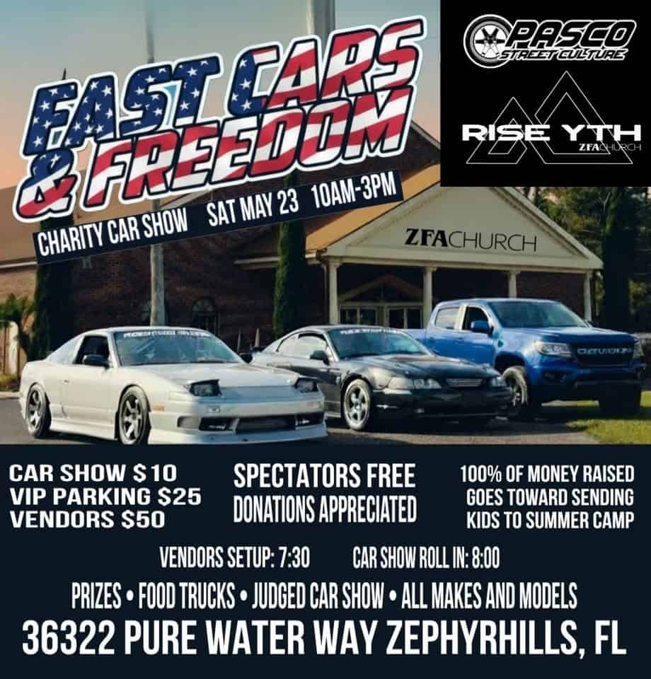 Pasco Street Culture Presents: Fast Cars & Freedom @zfa Church event at ZFA Church of Zephyrhills in Zephyrhills, FL on May 23, 2026