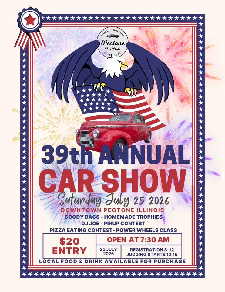 Peotone Car Club 39th Annual Car Show event at Downtown Peotone Illinois in Peotone, IL on July 25, 2026