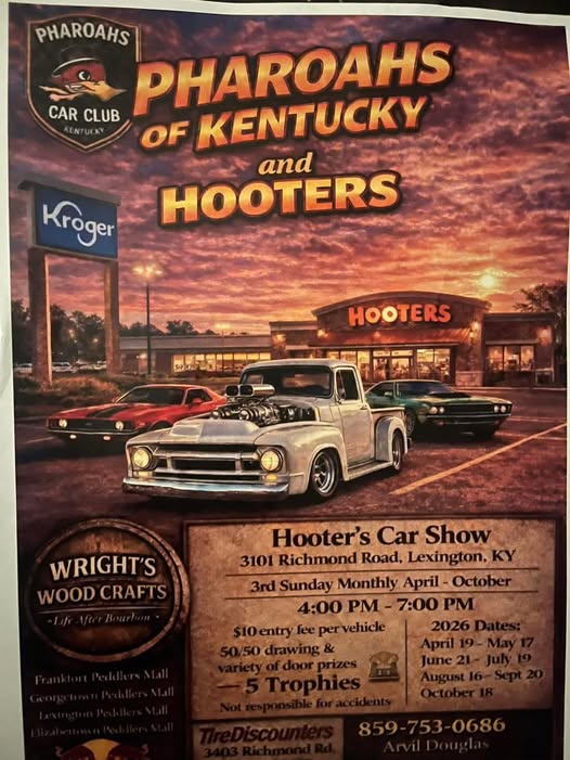 Pharaohs of Kentucky and Hooters Hooter's Car Show event at Hooter's Car Show in Lexington, KY on April 17, 2026
