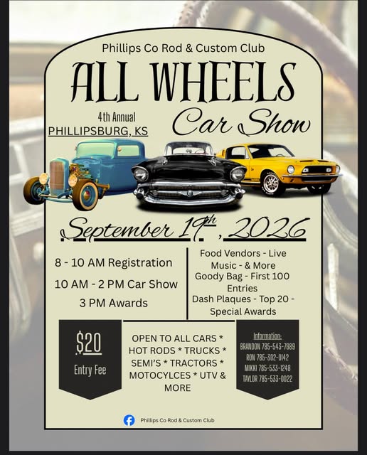 Phillips Co Rod & Custom Club All Wheels Car Show event at Phillipsburg, KS in Phillipsburg, KS on September 19, 2026