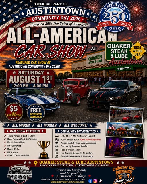 Quaker Steak & Lube Austintown All-American Car Show event at Quaker Steak & Lube Austintown in Austintown, OH on August 1, 2026