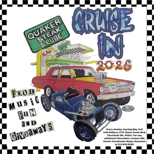 Quaker Steak & Lube Cruise In 2026 event at 3737 Stone Creek Blvd in Cincinnati, OH on May 3, 2026