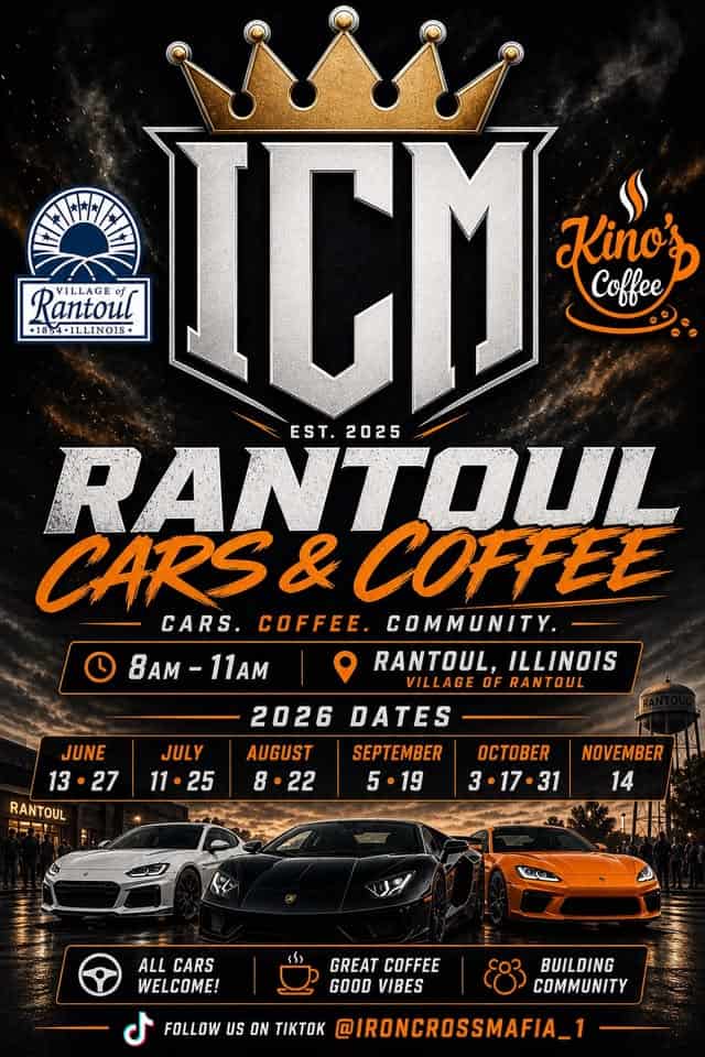 Rantoul Cars and Coffee  @kinoscoffee event at 113 E Sangamon Ave in Rantoul, IL on June 13, 2026