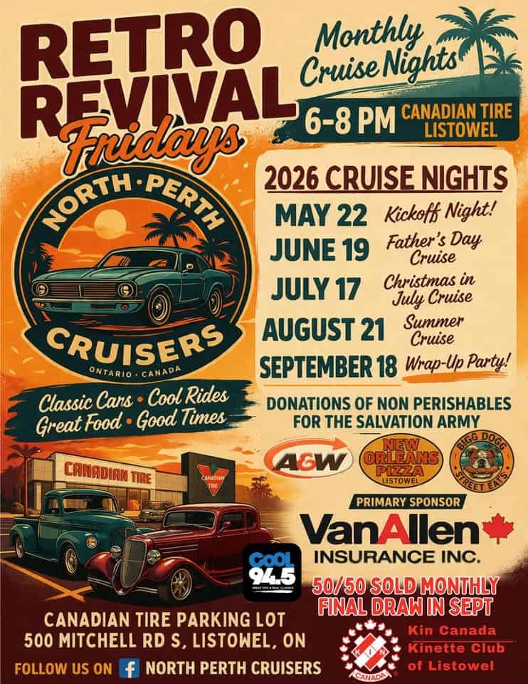 Retro Revival Fridays – Monthly Listowel Cruise Nights car show in North Perth, ON