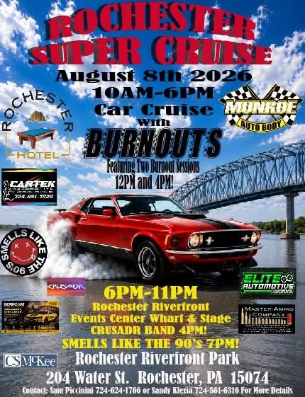 Rochester Super Cruise event at Rochester Riverfront Park in Rochester, PA on August 8, 2026