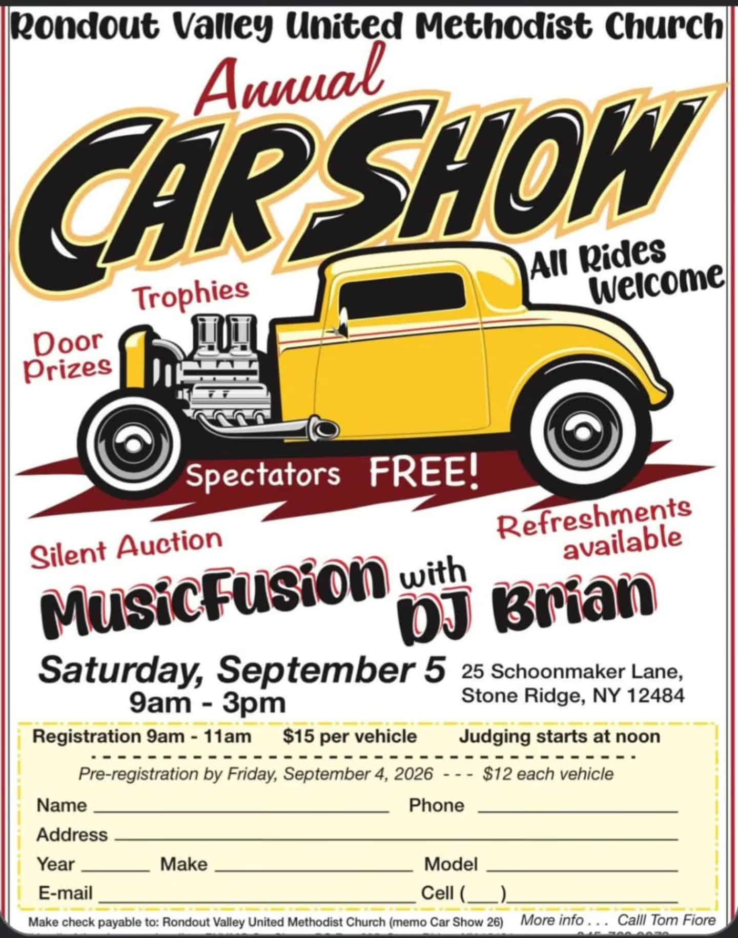 Rondout Valley United Methodist Church Annual Car Show event at 25 Schoonmaker Lane in Stone Ridge, NY on September 5, 2026
