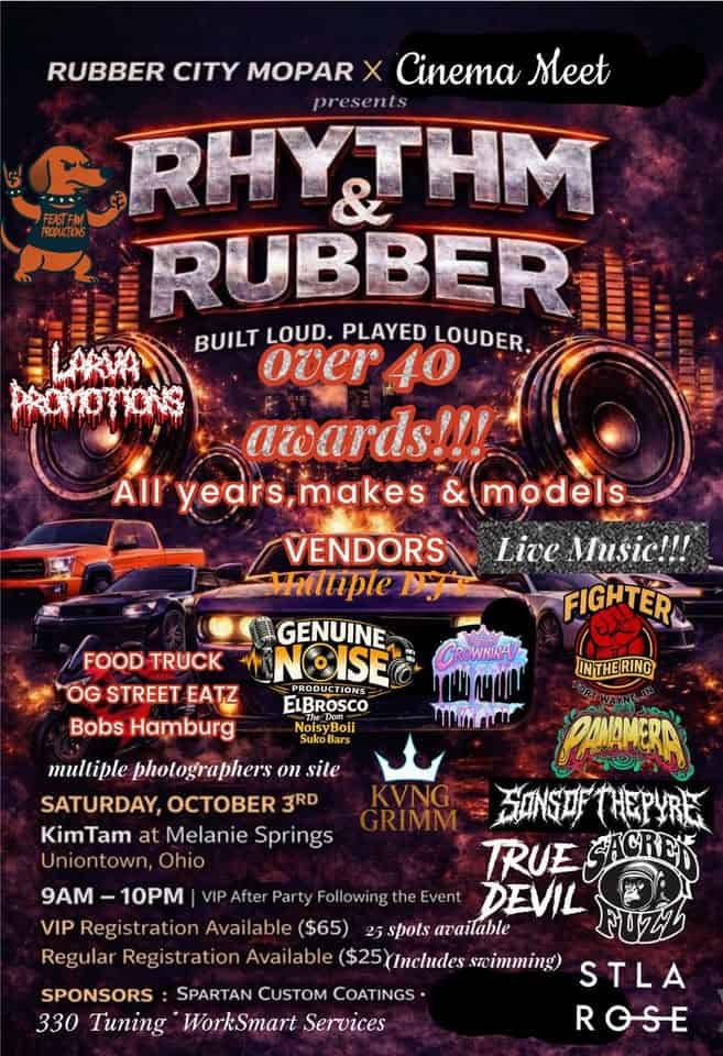 Rubber City Mopar X Cinema Meet Presents "rhythm & Rubber" Halloween Edition event at KimTam Park at Melanie Springs in Uniontown, OH on October 3, 2026