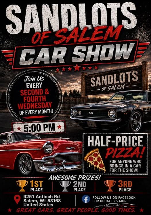 Sandlots Of Salem Car Show event at 9251 Antioch Rd in Salem, WI on June 10, 2026