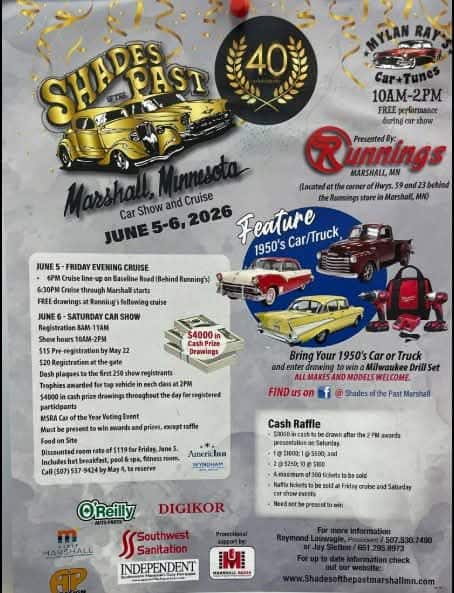 Shades of the Past Car Show event at 1101 East Main Street in Marshall, MN on June 6, 2026