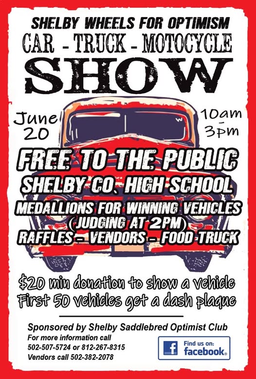 Shelby Wheels For Optimism Car - Truck - Motorcycle Show event at Shelby Co. High School in Shelbyville, KY on June 20, 2026