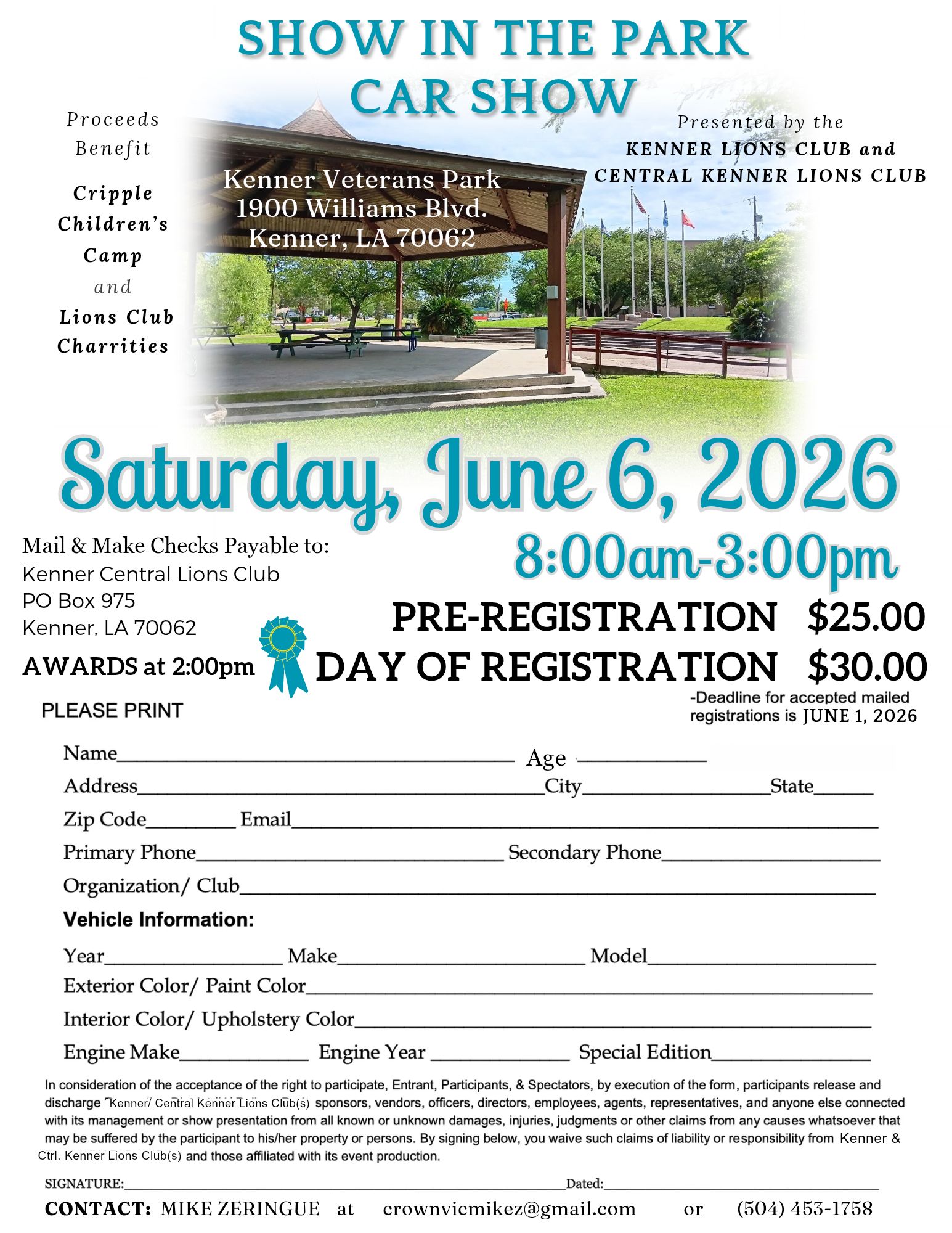 Show In The Park Car Show event at Kenner Veterans Park in Kenner, LA on June 6, 2026