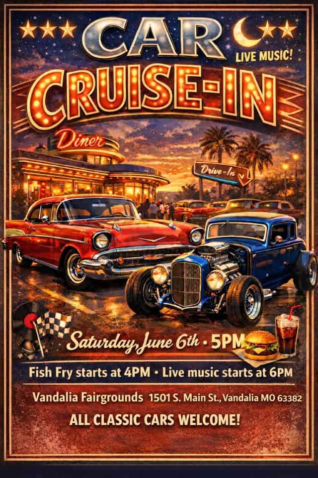 Spring Car Cruise-in and fish fry! event at 1501 S Main St in Vandalia, MO on June 6, 2026