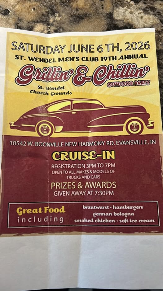 St. Wendel Men's Club 19th Annual Grillin' & Chillin' Outdoor Party event at St. Wendel Church Grounds in Evansville, IN on June 6, 2026
