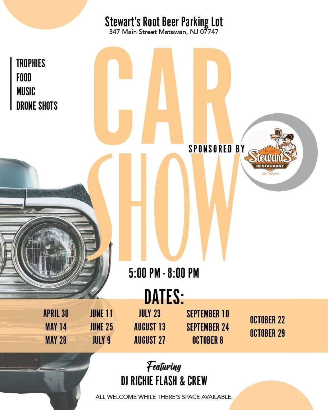 Stewart's Root Beer Car Show event at Stewart's Root Beer Parking Lot in Matawan, NJ on July 23, 2026