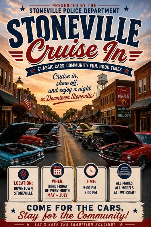 Stoneville Cruise In event at Downtown Stoneville in Stoneville, NC on May 20, 2026