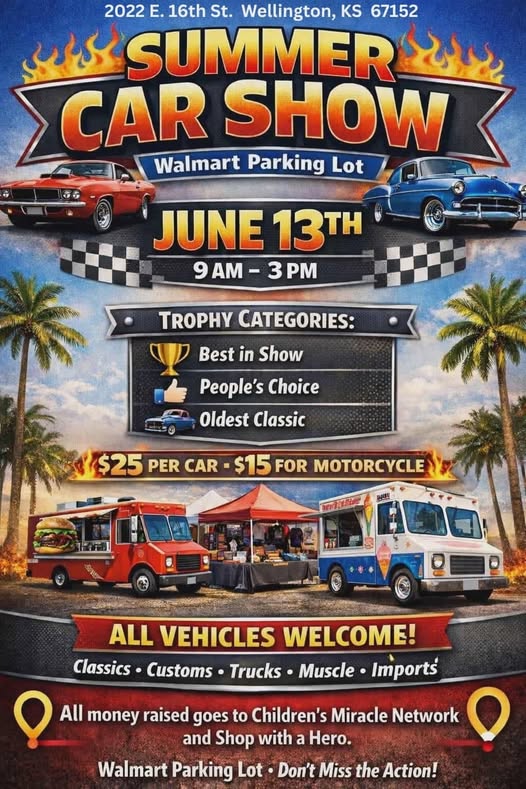 Summer Car Show event at Walmart Parking Lot in Wellington, KS on June 13, 2026