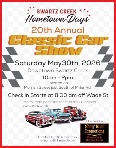 Swartz Creek Hometown Days 20th Annual Classic Car Show event at Downtown Swartz Creek in Swartz Creek, MI on May 30, 2026