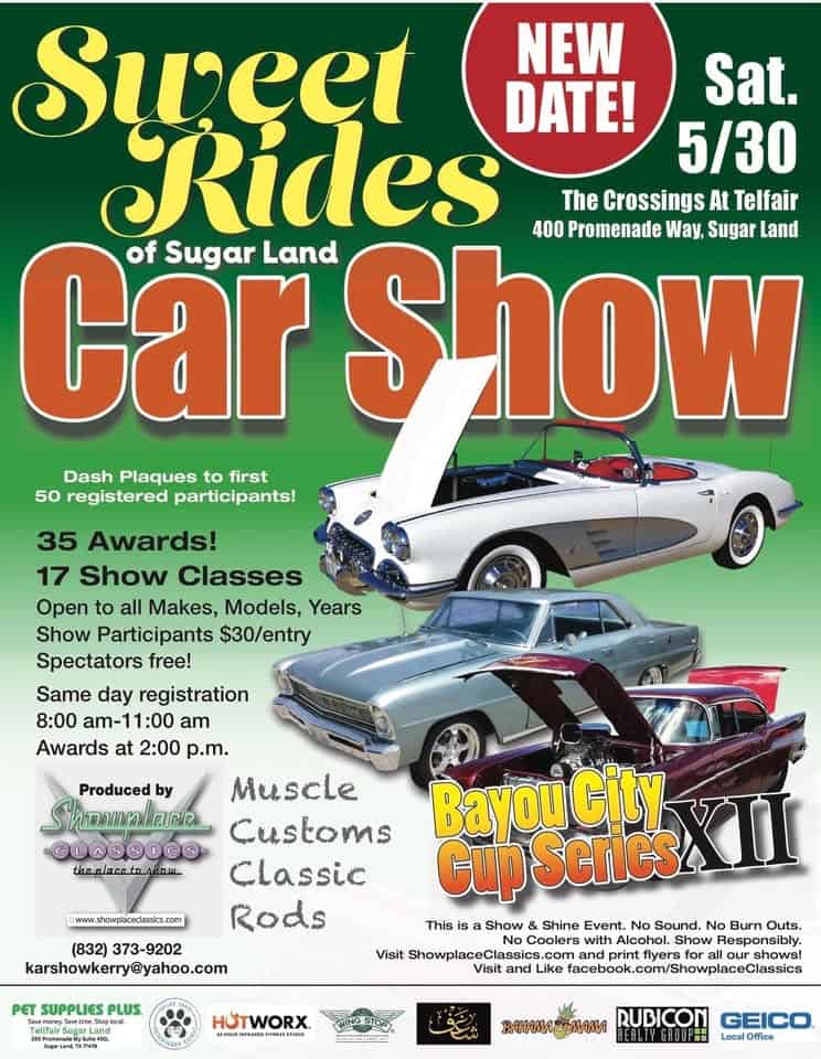 Sweet Rides of Sugar Land Car Show event at 350 Promenade Way in Sugar Land, TX on May 30, 2026