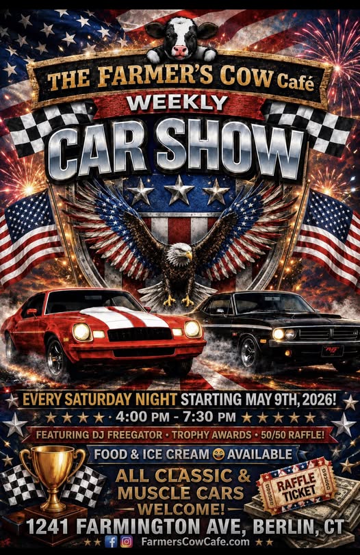 The Farmer's Cow Caf� Weekly Car Show event at The Farmer's Cow Caf� in Berlin, CT on May 9, 2026