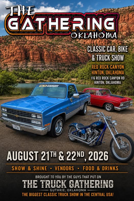 The Gathering Oklahoma Classic Car, Bike & Truck Show event at Red Rock Canyon in Hinton, OK on August 21, 2026