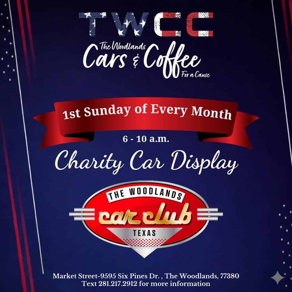 The Woodlands CARS & Coffee for a Cause Charity Car Display event at 9595 Six Pines Dr in Spring, TX on June 7, 2026