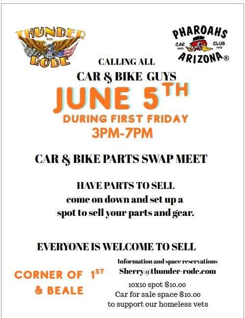Thunder Rode Pharoahs Car Club Arizona Car & Bike Parts Swap Meet event at Corner Of 1st & Beale in Kingman, AZ on June 5, 2026