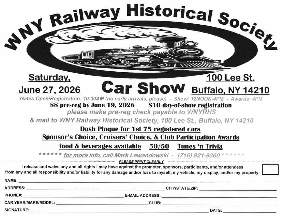Western New York Railway Historical Society Car Show event at 100 Lee St in Buffalo, NY on June 27, 2026
