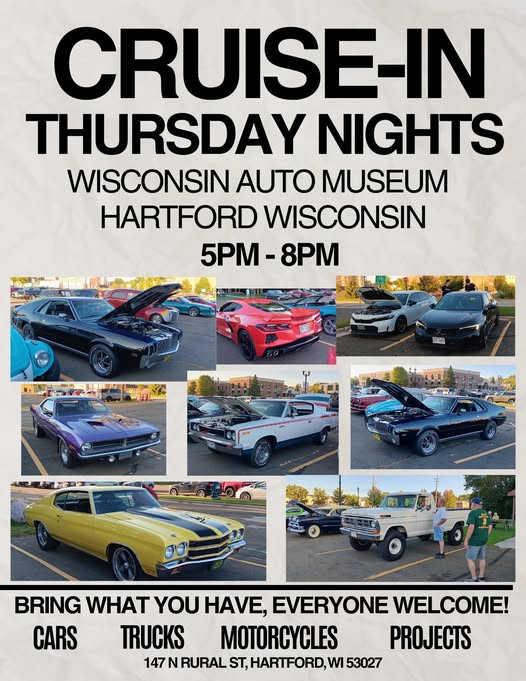Wisconsin Auto Museum Cruise-In event at Wisconsin Auto Museum in Hartford, WI on May 19, 2026