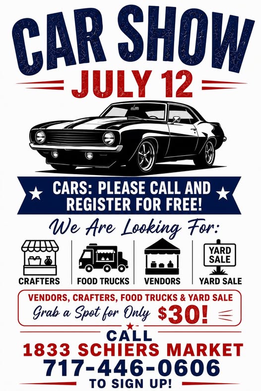 1833 Schiers Market Car Show event at 1833 Schiers Market in Chambersburg, PA on July 12, 2026
