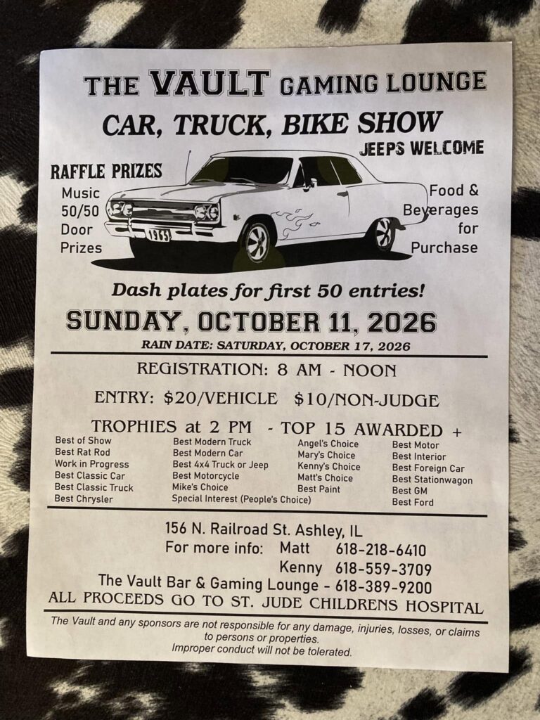 The Vault Gaming Lounge Car, Truck, Bike Show car show in Ashley, IL