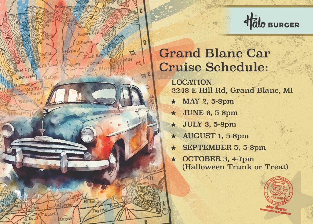 Halo Burger Grand Blanc Car Cruise Schedule event at 2248 E Hill Rd in Grand Blanc, MI on May 2, 2026
