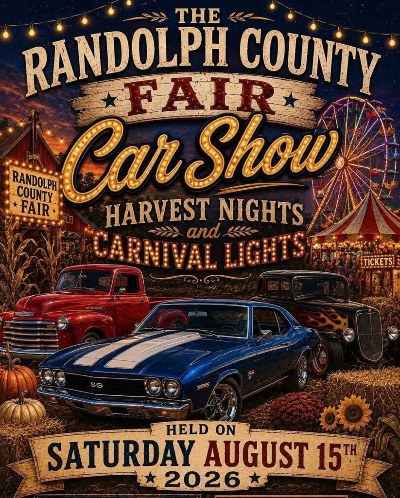 Randolph County Fair Car Show Harvest Nights and Carnival Lights event at Camp Pioneer Upper Campus in Beverly, WV on August 15, 2026