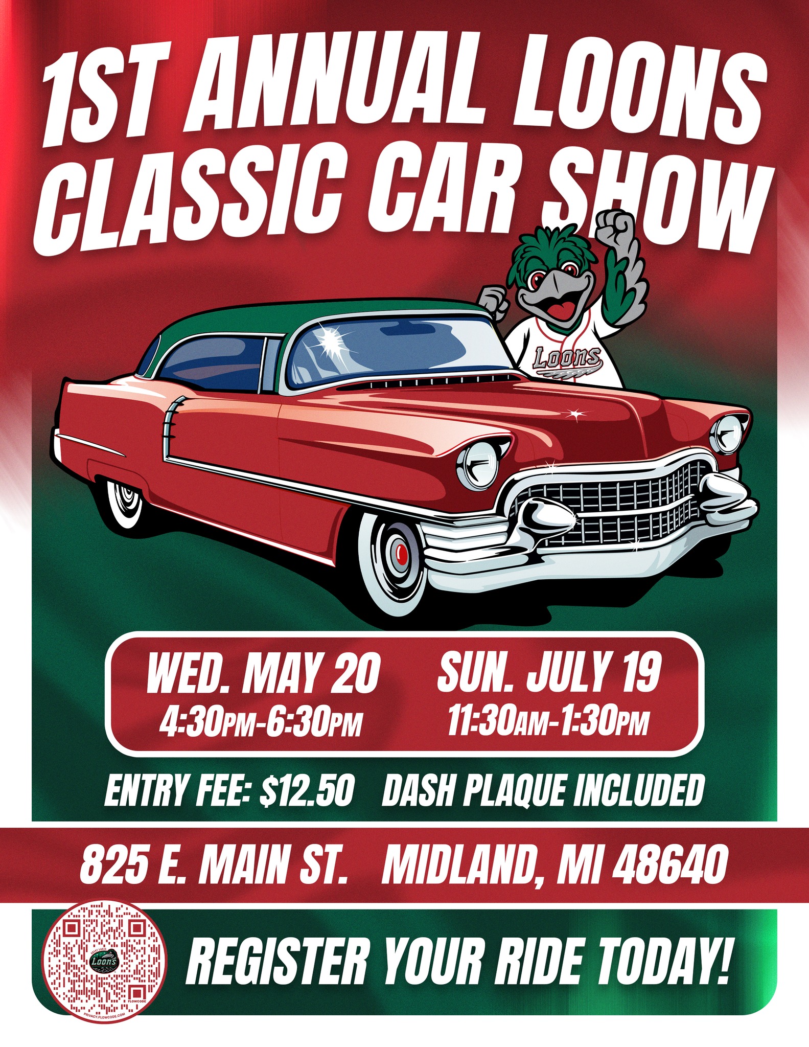 1st Annual Loons Classic Car Show event at 825 E. Main St. in Midland, MI on May 20, 2026