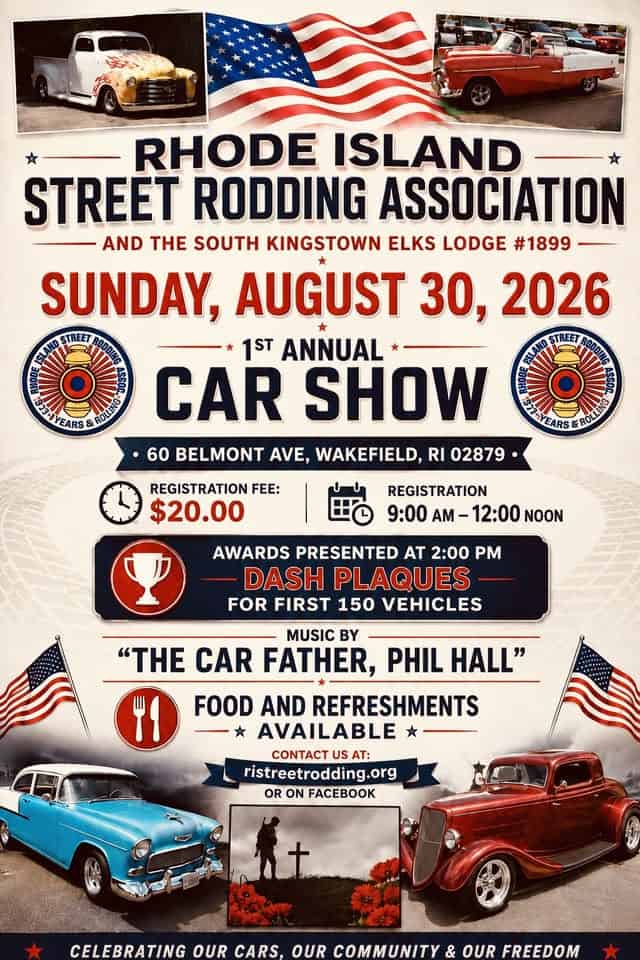 1st Annual South Kingstown Elks Car Show event at South Kingstown Elks Lodge #1899 in Wakefield, RI on August 30, 2026