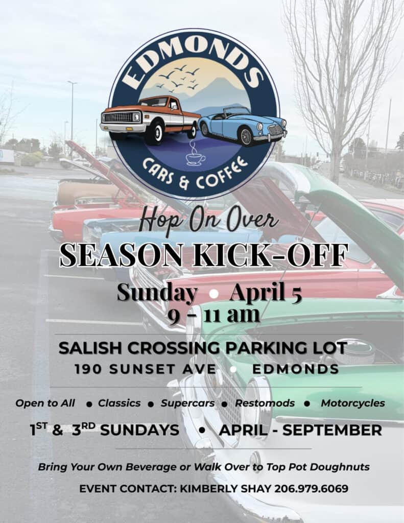 Edmonds Cars & Coffee event at Salish Crossing Parking Lot in Edmonds, WA on June 21, 2026