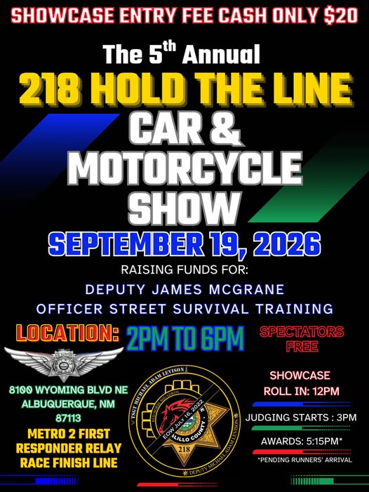 218 Hold the Line 5th Annual Car & Motorcycle Show event at 8100 Wyoming Blvd NE in Albuquerque, NM on September 19, 2026