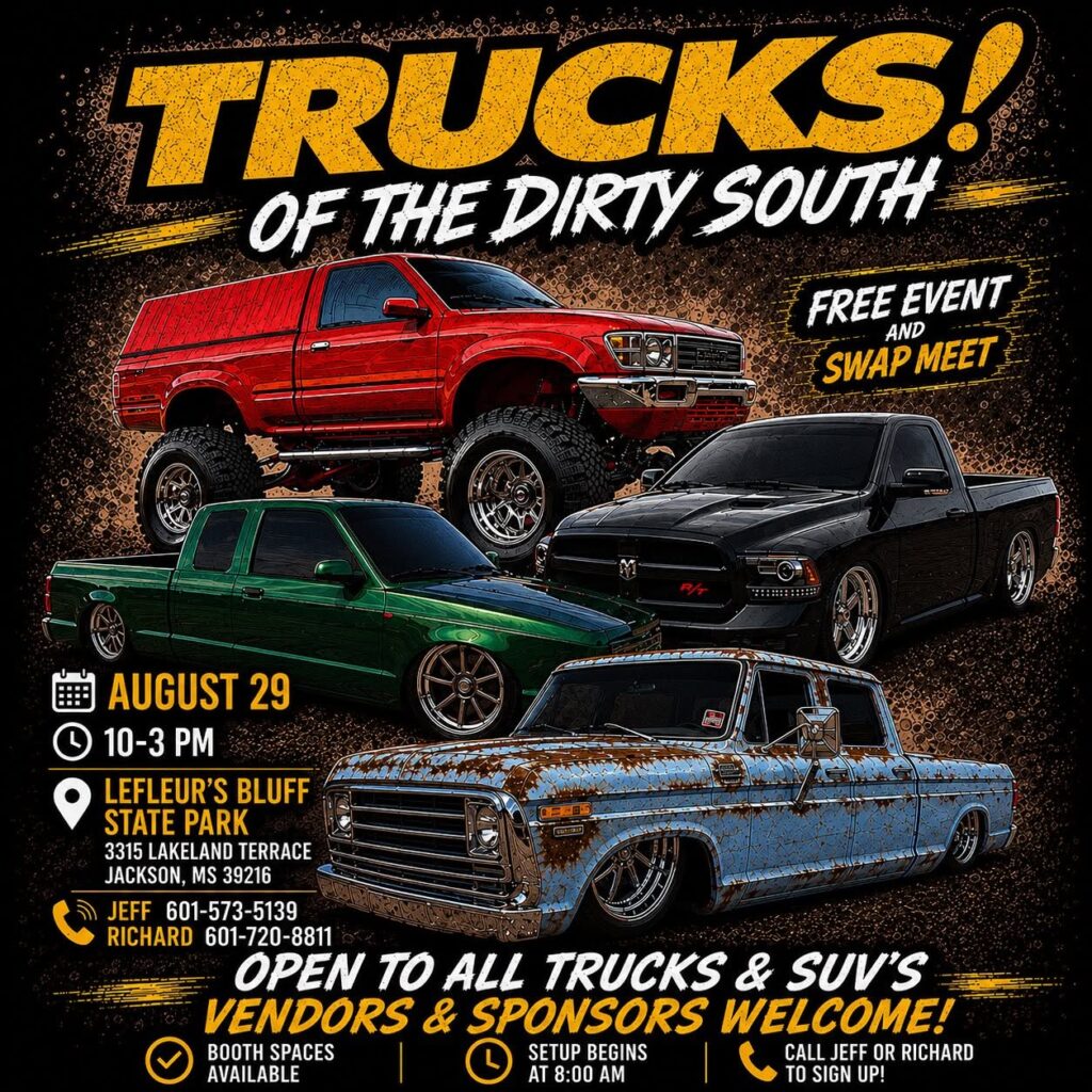 Trucks! of the Dirty South event at LeFleur's Bluff State Park in Jackson, MS on August 29, 2026