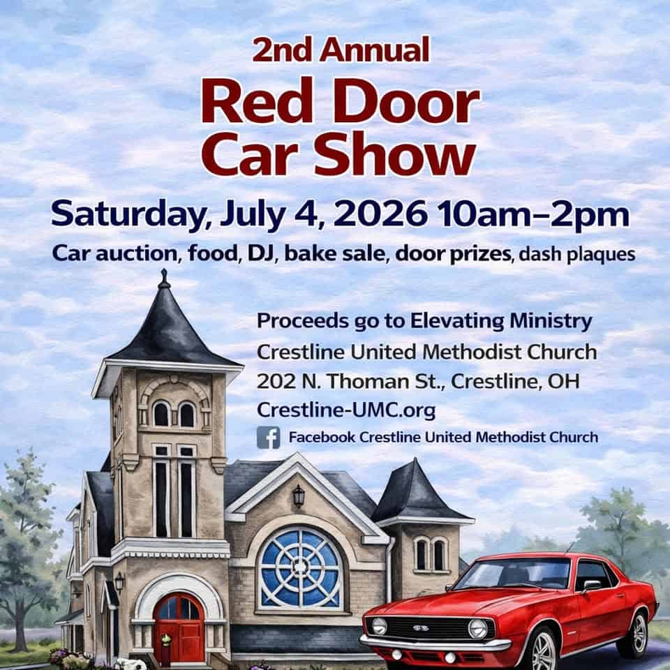 2nd Annual Red Door Car Show event at Crestline United Methodist Church in Crestline, OH on July 4, 2026