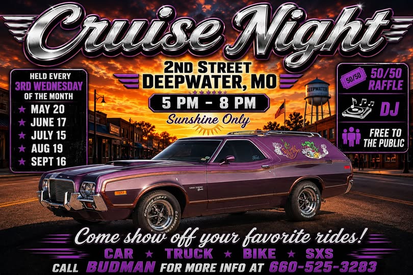 2nd Street Deepwater Cruise Night event at 2nd Street in Deepwater, MO on July 15, 2026