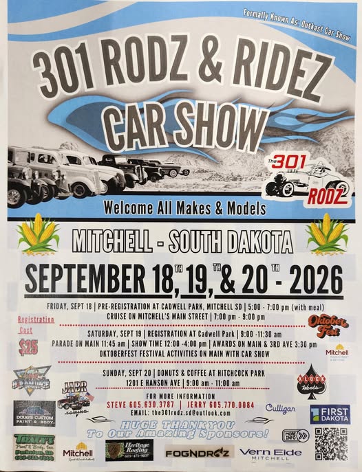 301 Rodz & Ridez Car Show event at Cadwell Park in Mitchell, SD on September 18, 2026